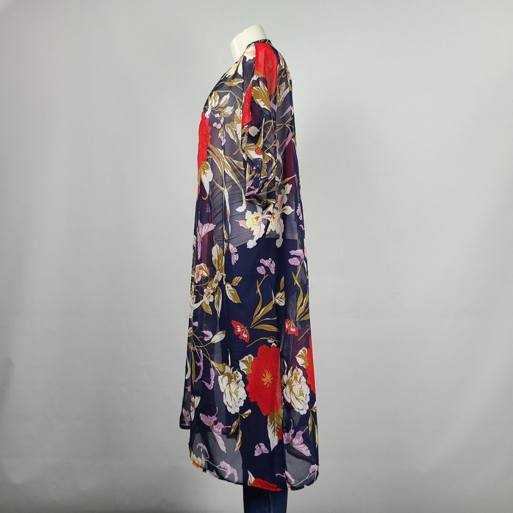 Floral Kimono Cardigan - Navy and Red - Picture 5 of 10